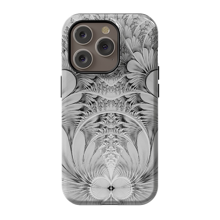 iPhone 14 Pro StrongFit Grey White Florish Fractal by Andrea Haase