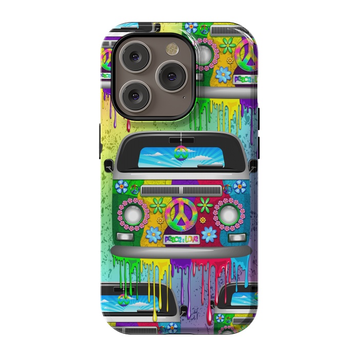 iPhone 14 Pro StrongFit Hippie Van Dripping Rainbow Paint by BluedarkArt