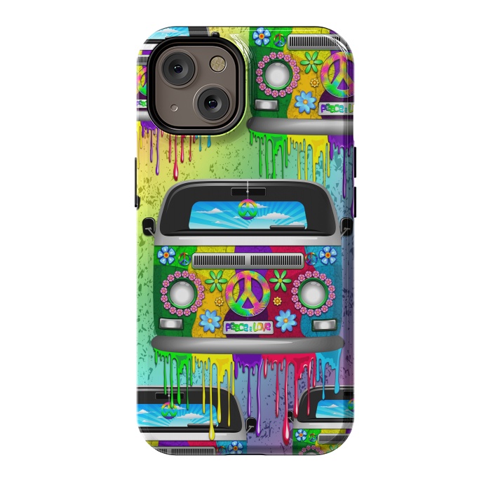 iPhone 14 StrongFit Hippie Van Dripping Rainbow Paint by BluedarkArt
