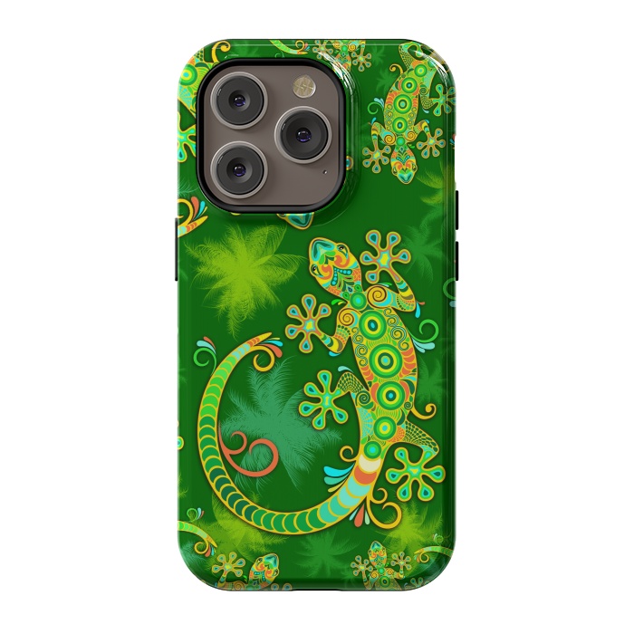 iPhone 14 Pro StrongFit Gecko Lizard Colorful Tattoo Style by BluedarkArt