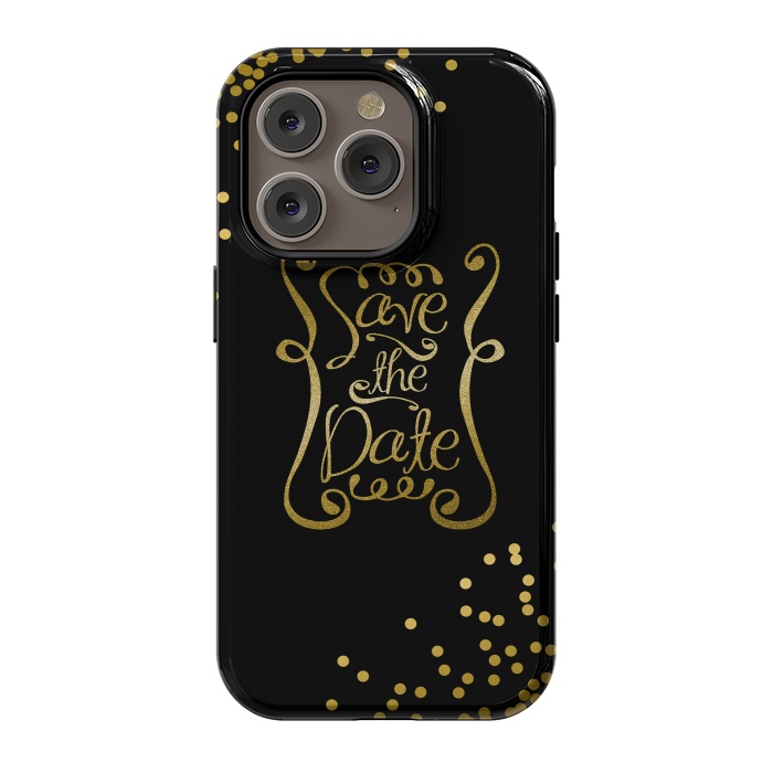 iPhone 14 Pro StrongFit Save The Date Golden Calligraphy by Andrea Haase
