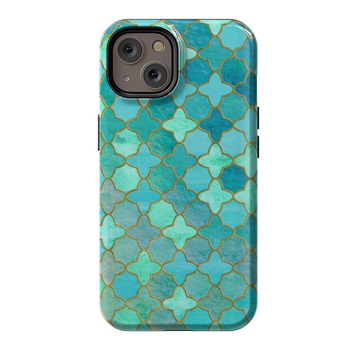 iPhone 14 StrongFit Aqua Moroccan Shapes Pattern  by  Utart