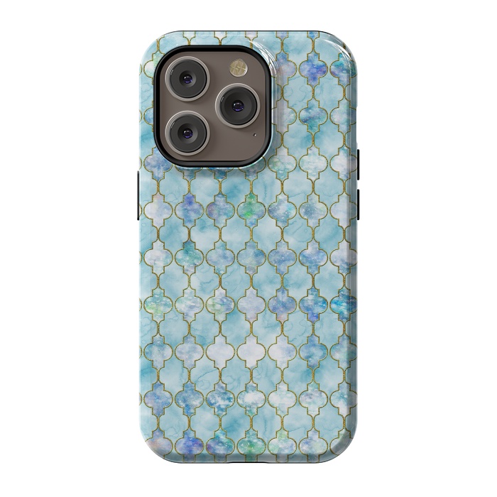 iPhone 14 Pro StrongFit Blue Moroccan Shapes Pattern  by  Utart