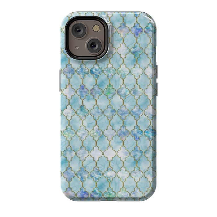 iPhone 14 StrongFit Blue Moroccan Shapes Pattern  by  Utart