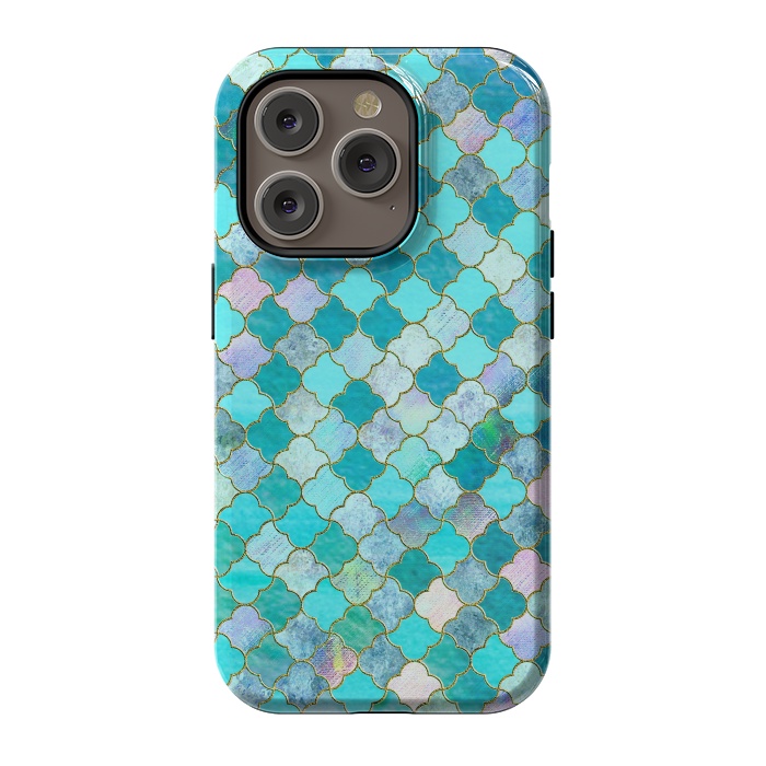 iPhone 14 Pro StrongFit Multicolor Teal Moroccan Shapes Pattern  by  Utart