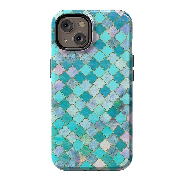 iPhone 14 StrongFit Multicolor Teal Moroccan Shapes Pattern  by  Utart