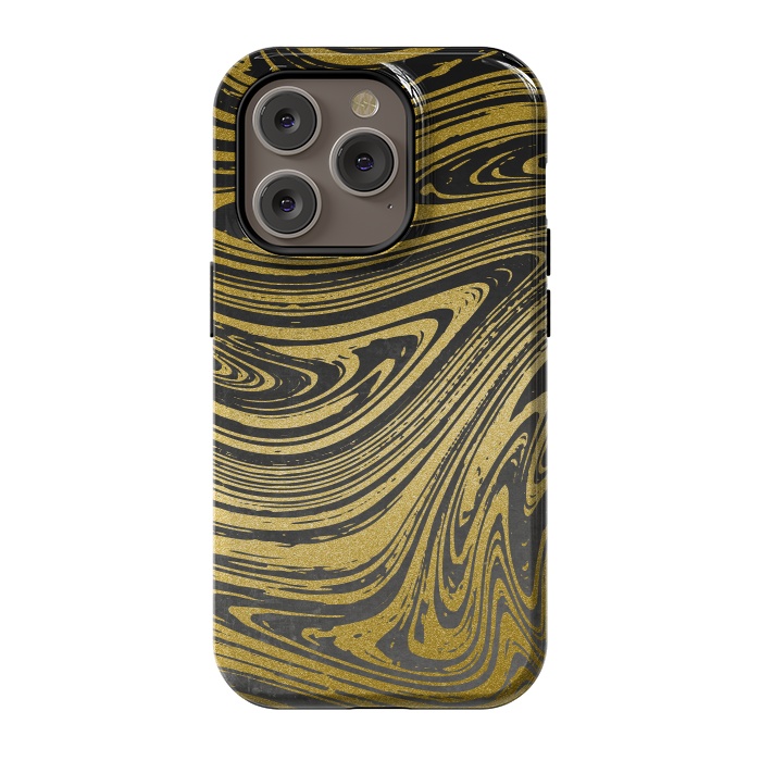 iPhone 14 Pro StrongFit Black Gold Marble 2 by Andrea Haase