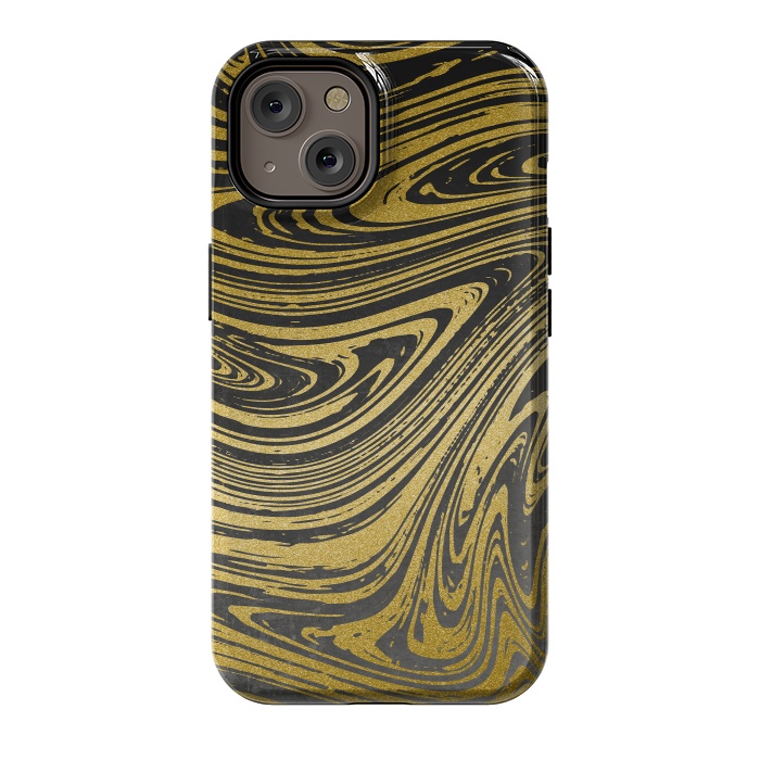 iPhone 14 StrongFit Black Gold Marble 2 by Andrea Haase