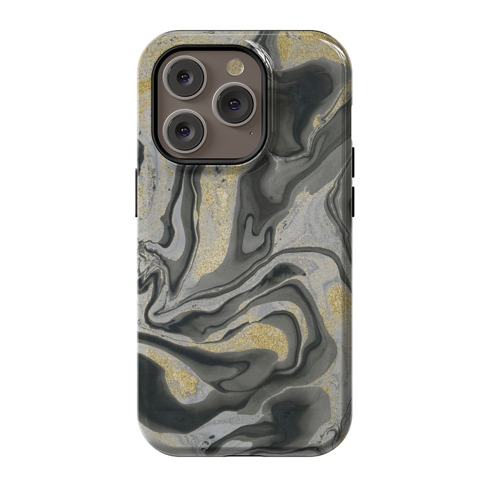 iPhone 14 Pro StrongFit Gold Black Gray Marble by Andrea Haase