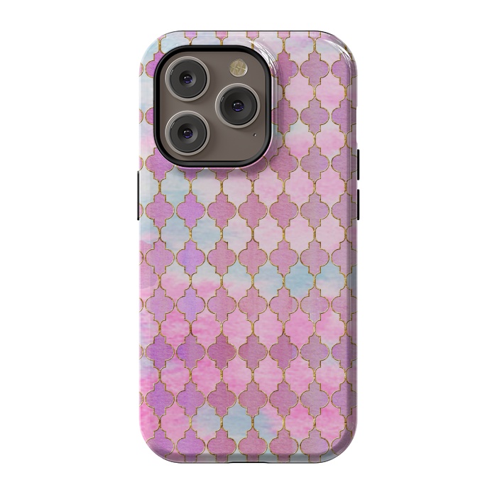 iPhone 14 Pro StrongFit Multicolor Pink Moroccan Shapes Pattern  by  Utart