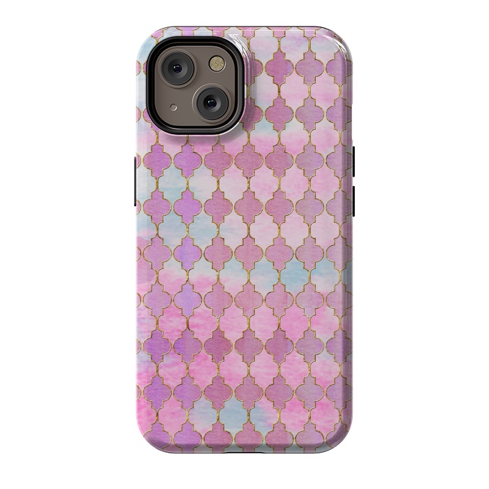 iPhone 14 StrongFit Multicolor Pink Moroccan Shapes Pattern  by  Utart