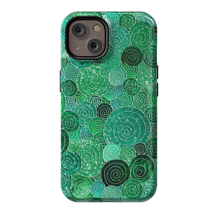 iPhone 14 StrongFit Green Circles Polka dots Glitter Pattern by  Utart