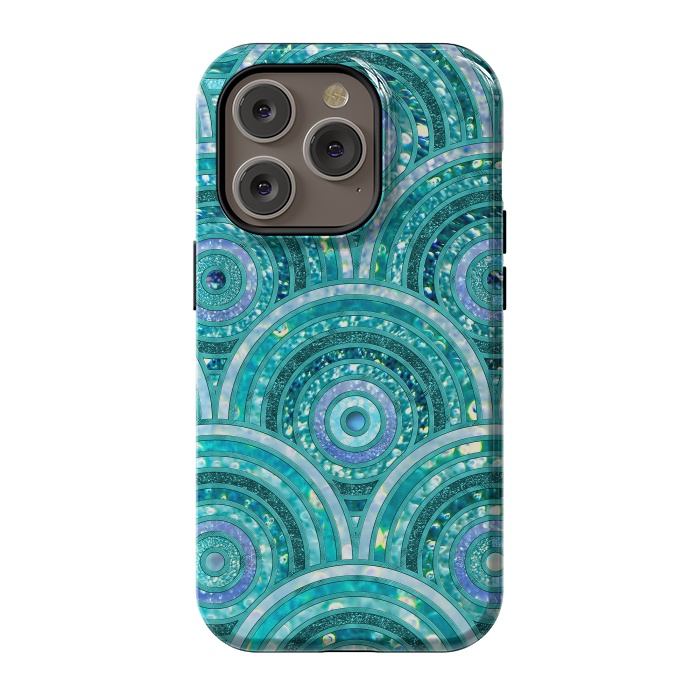 iPhone 14 Pro StrongFit Blue Silver Circles and Dots Glitter  Pattern by  Utart