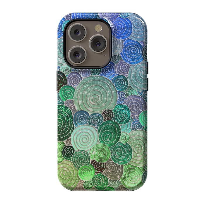 iPhone 14 Pro StrongFit Green and Blue Circles and Polka Dots pattern by  Utart