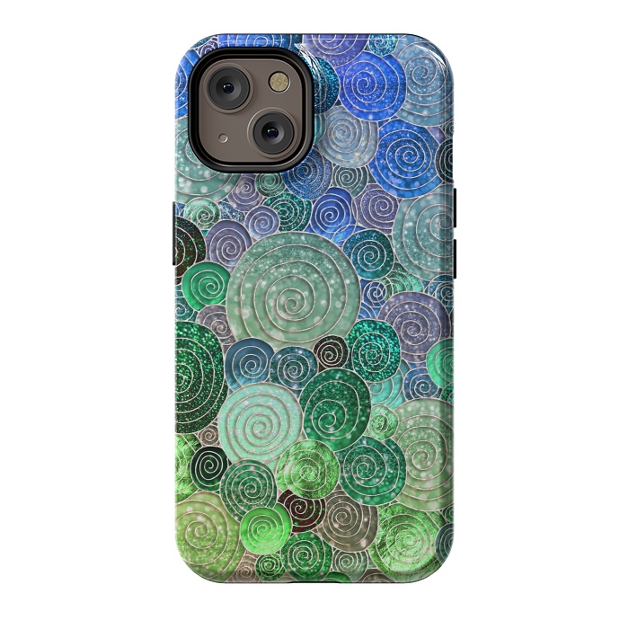 iPhone 14 StrongFit Green and Blue Circles and Polka Dots pattern by  Utart