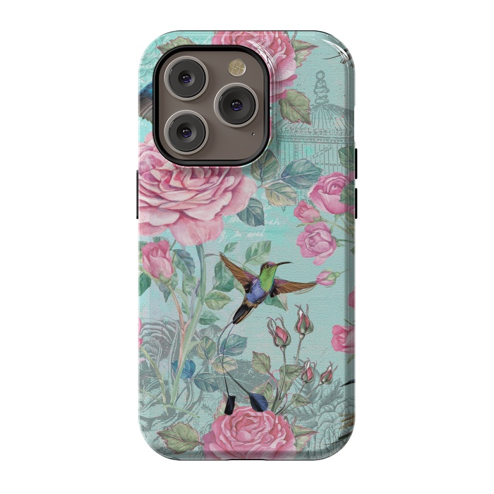 iPhone 14 Pro StrongFit Vintage Roses and Hummingbirds by  Utart