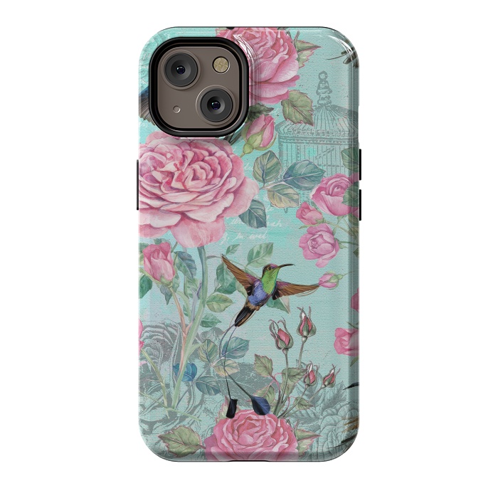 iPhone 14 StrongFit Vintage Roses and Hummingbirds by  Utart