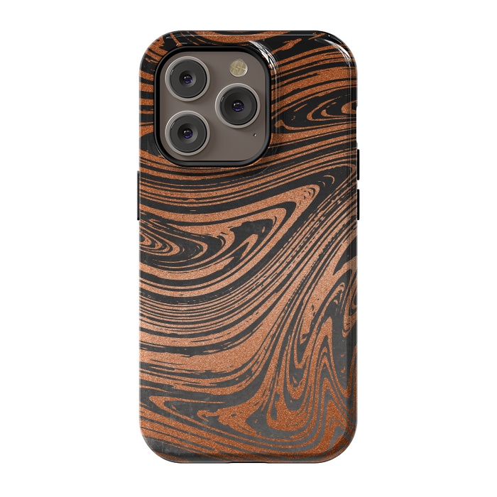 iPhone 14 Pro StrongFit Copper Black Faux Marble 2 by Andrea Haase