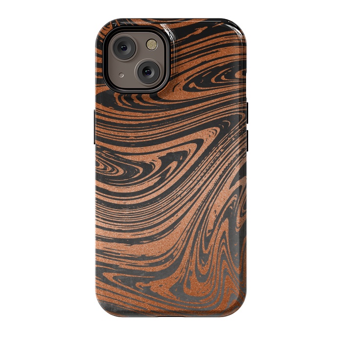 iPhone 14 StrongFit Copper Black Faux Marble 2 by Andrea Haase