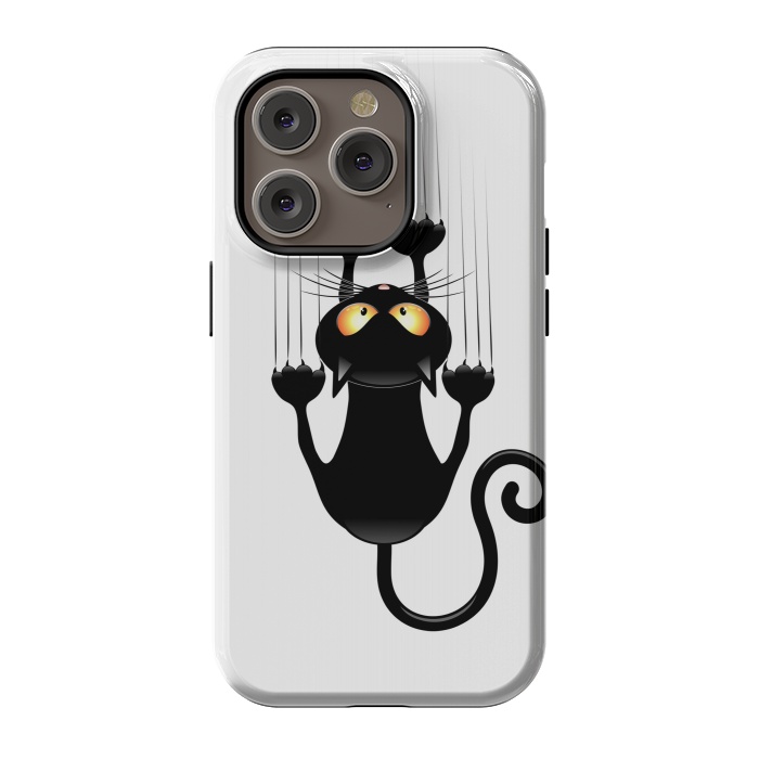 iPhone 14 Pro StrongFit Fun Cat Cartoon Scratching Wall by BluedarkArt
