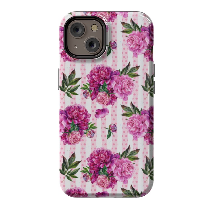 iPhone 14 StrongFit Stripes and Peonies  by  Utart