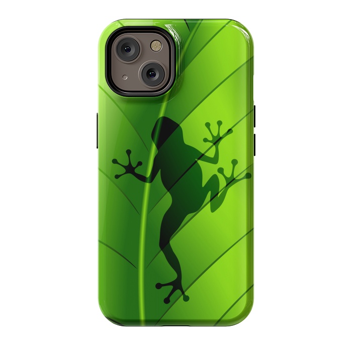 iPhone 14 StrongFit Frog Shape on Green Leaf by BluedarkArt