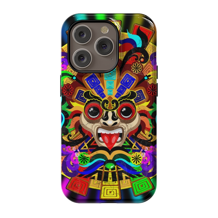 iPhone 14 Pro StrongFit Aztec Warrior Mask Rainbow Colors by BluedarkArt