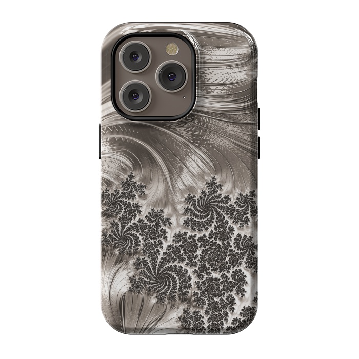 iPhone 14 Pro StrongFit Grey Beige Feathe Fractal by Andrea Haase