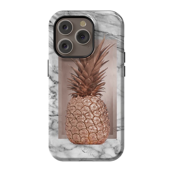 iPhone 14 Pro StrongFit Copper Pineapple on Gray Marble  by  Utart