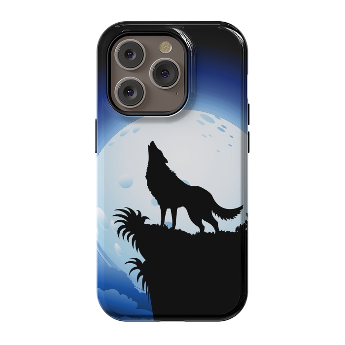 iPhone 14 Pro StrongFit Wolf Howling at Blue Moon by BluedarkArt