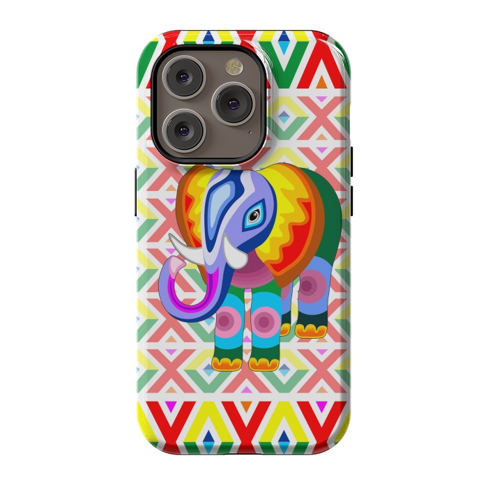 iPhone 14 Pro StrongFit Elephant Rainbow Colors Patchwork by BluedarkArt