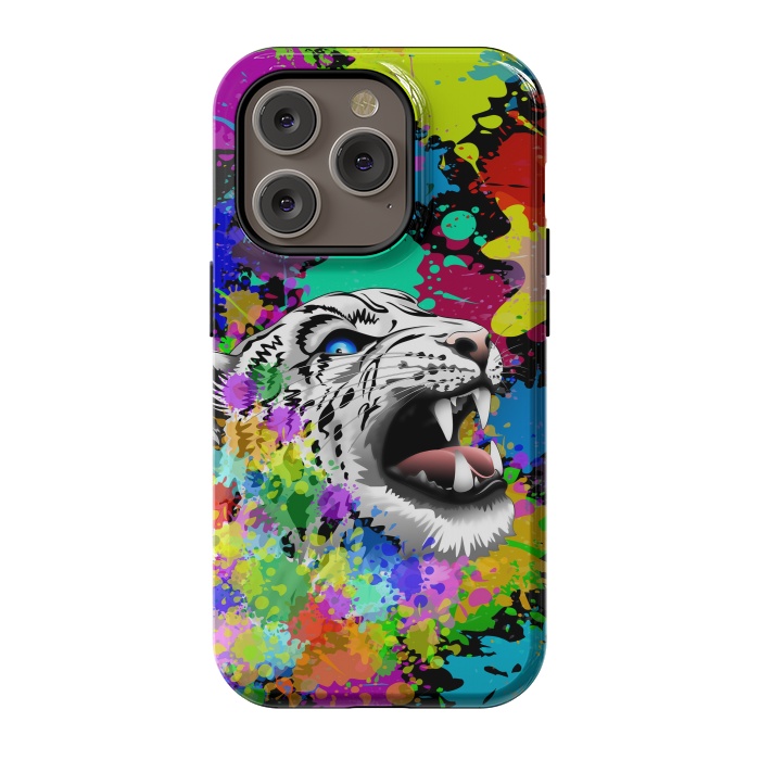 iPhone 14 Pro StrongFit Leopard Psychedelic Paint Splats by BluedarkArt
