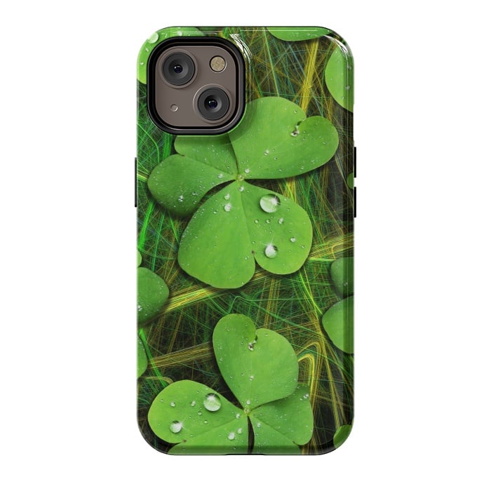 iPhone 14 StrongFit Shamrocks St Patrick with Dew Drops by BluedarkArt