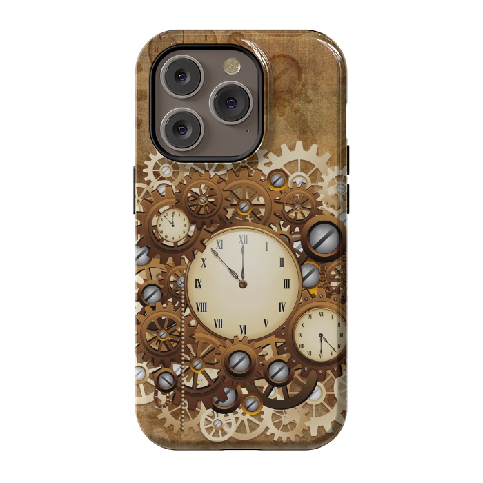 iPhone 14 Pro StrongFit Steampunk Clocks and Gears Vintage Style  by BluedarkArt
