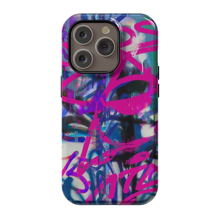 iPhone 14 Pro StrongFit Grafitti Writing Pink Blue by Andrea Haase