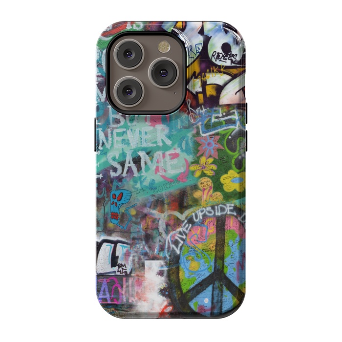 iPhone 14 Pro StrongFit Graffiti Text And Peace Sign by Andrea Haase