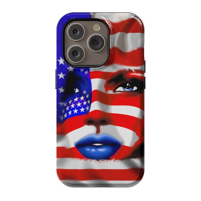 iPhone 14 Pro StrongFit Usa Flag on Girl's Face by BluedarkArt