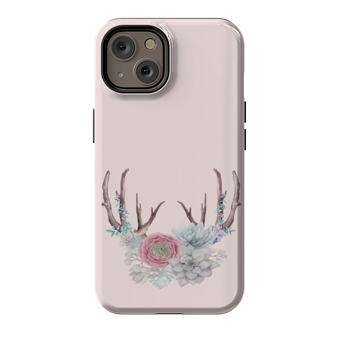 iPhone 14 StrongFit Bohomian Art- Antlers Flowers and Cactus by  Utart