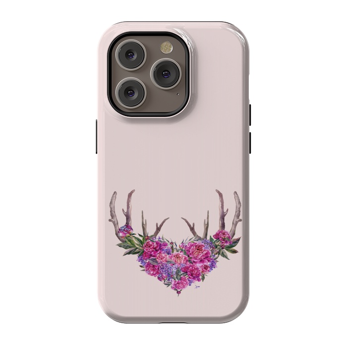 iPhone 14 Pro StrongFit Bohemian Watercolor Illustration - Heart and Antler by  Utart
