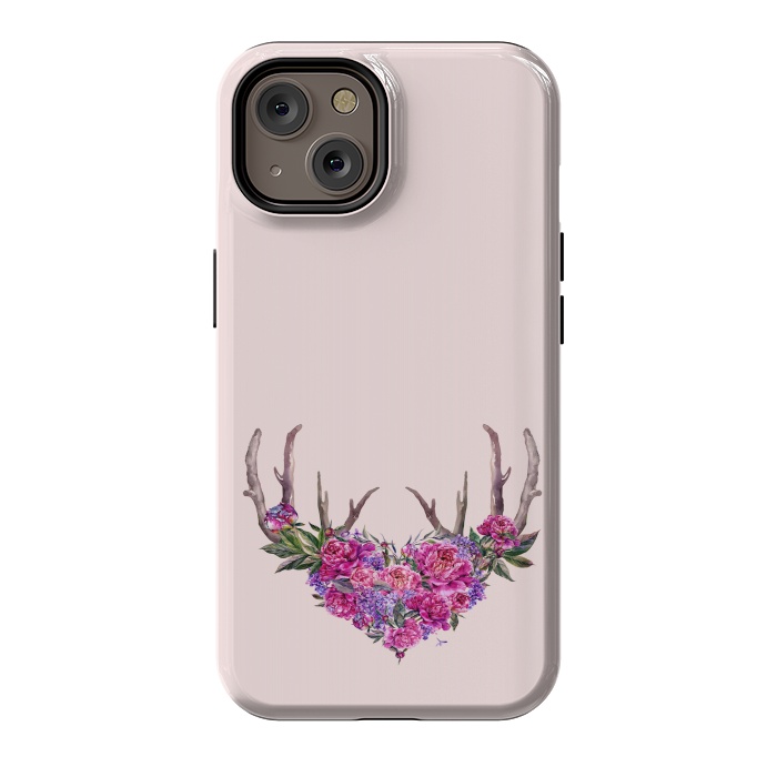 iPhone 14 StrongFit Bohemian Watercolor Illustration - Heart and Antler by  Utart