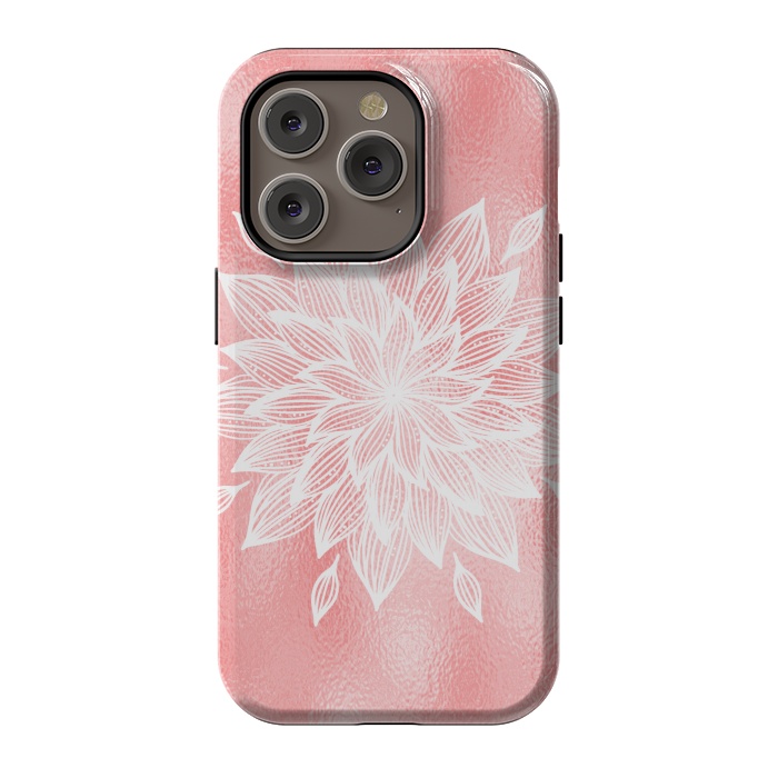 iPhone 14 Pro StrongFit White Mandala on Pink Metal by  Utart