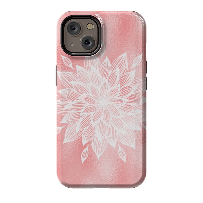 iPhone 14 StrongFit White Mandala on Pink Metal by  Utart