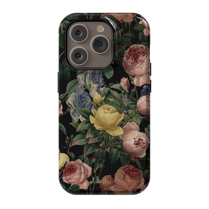 iPhone 14 Pro StrongFit Victorian Vintage Roses on Black by  Utart
