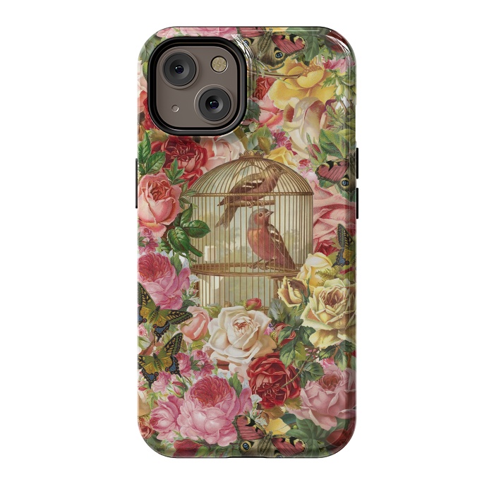 iPhone 14 StrongFit Vintage Bird Cage and Flowers by Andrea Haase
