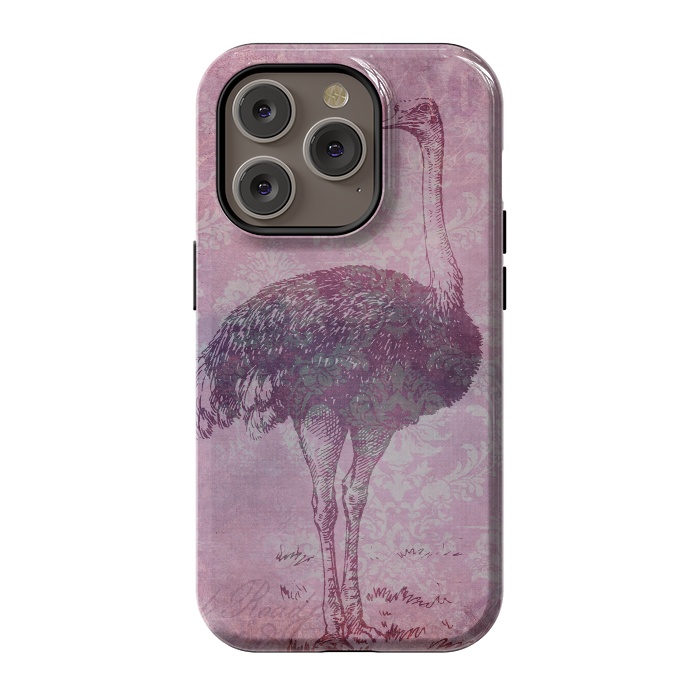 iPhone 14 Pro StrongFit Vintage Pink Ostrich Art by Andrea Haase