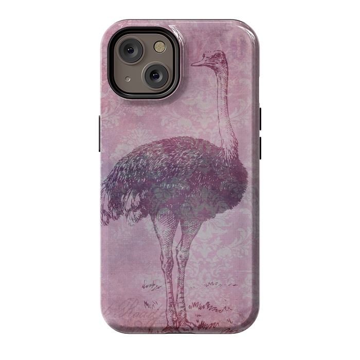 iPhone 14 StrongFit Vintage Pink Ostrich Art by Andrea Haase