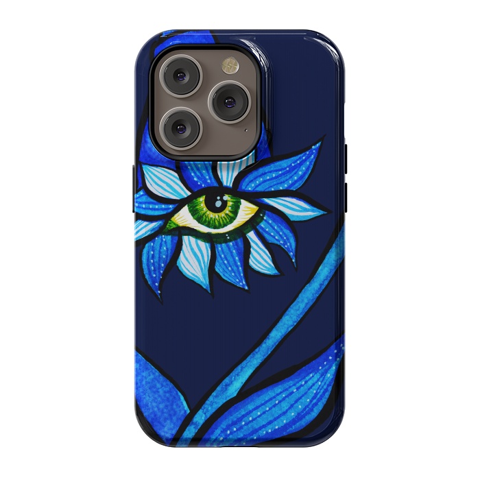 iPhone 14 Pro StrongFit Blue Staring Creepy Eye Flower by Boriana Giormova