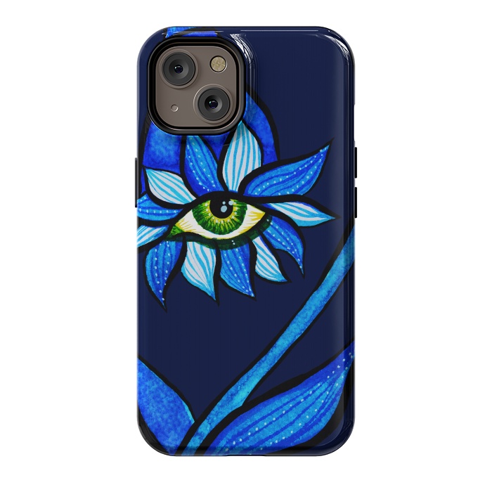 iPhone 14 StrongFit Blue Staring Creepy Eye Flower by Boriana Giormova