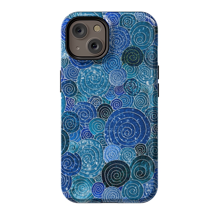 iPhone 14 StrongFit Blue Abstract Metal Dots and Circles by  Utart