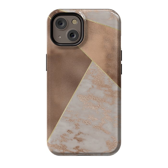 iPhone 14 StrongFit Modern minimalistic Copper Marble Triangles  by  Utart